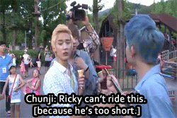 moonjong-starboy:  Teasing Ricky about not being tall enough to ride  