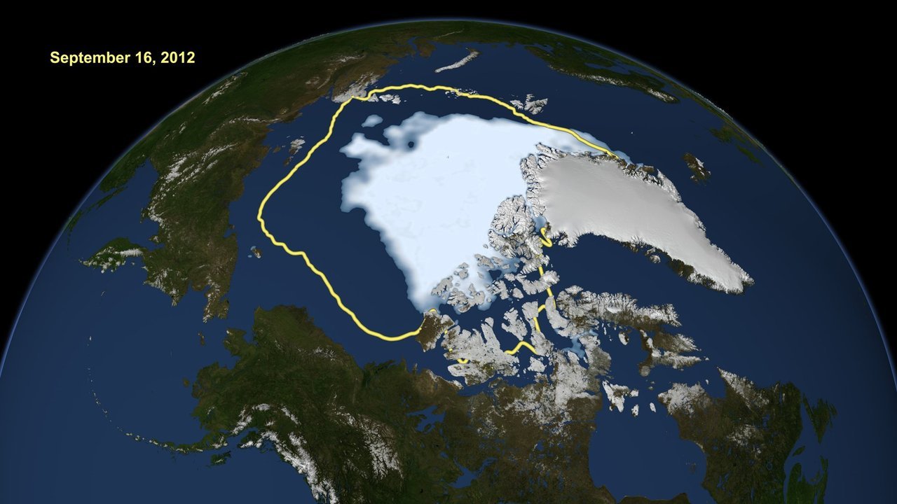 politics-war:  Arctic ice shrinks to all-time low; half 1980 size  This image made