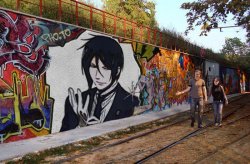 bisexualalbinos: im laughing so hard at the guy he’s like “look at this shit”  “look at this fucking anime butler that someone painted on this otherwise awesome graffiti wall. i didn’t fucking sign up for this.” 