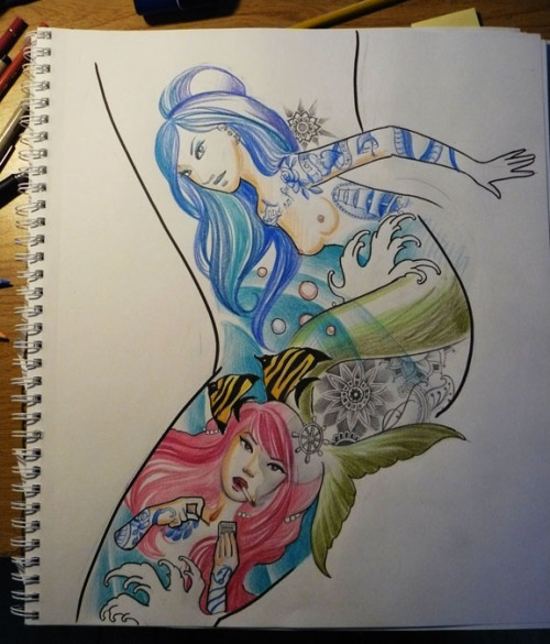 You know those days when you start procrasti-doodling and before you know it, several hours have passed and you have an entire design for your eventual side piece (featuring two candy-haired mermaids, one of whom is smoking a cigarette) but have got...