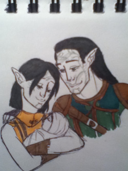 Happy little dalish family I&rsquo;m gonna cRYyyy  Anyways yes here is my sketch of Merrill&rsquo;s parents c&rsquo;:
