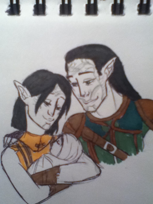 Happy little dalish family I’m gonna cRYyyy  Anyways yes here is my sketch of Merrill’s parents c’: