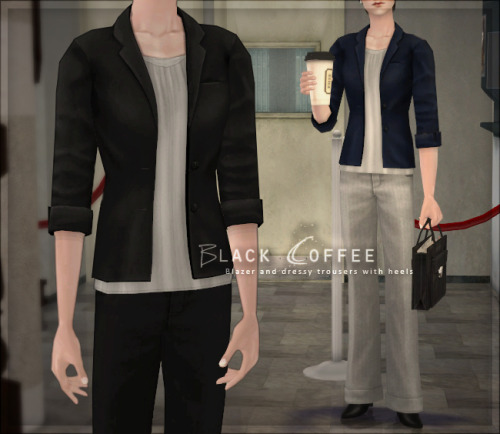 Black Coffee - Blazer and dressy trousers + heels for AF.