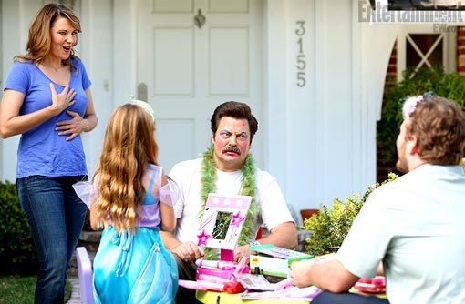 Last night’s Parks and Rec premiere was pretty great. But was it as great as seeing Ron Swanson wearing full makeup and playing princess with a couple of little girls, all to impress a new love interest played by the lovely Lucy Lawless?
We don’t...