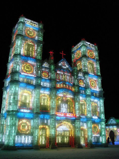 The Ice Cathedral at the Ice and Snow Festival in Harbin, China (by m j c).