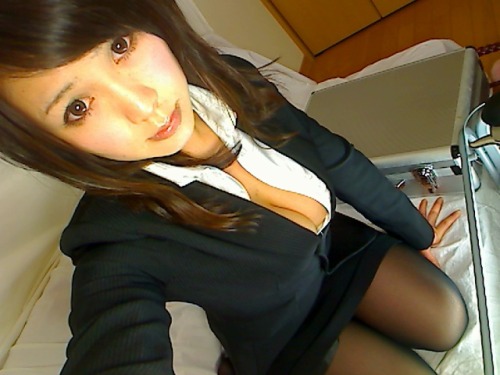 girlfriendsfromasia: This Japanese office babe’s boobs are too big that they are popping out o