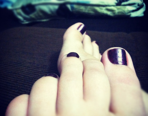 theprettygoodfoot: Deep purple with ghost sparkle dots on the big toes