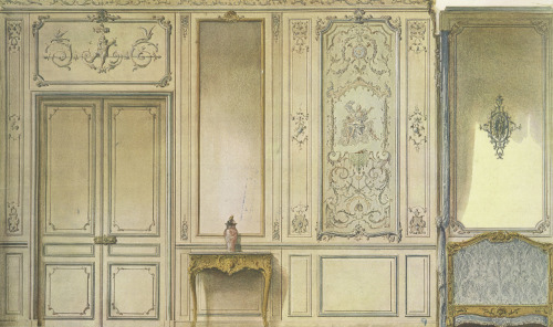 Salle a manger Louis XIV. Vue géométrale = Louis XIV dining room. ElevationChambre a coucher composé