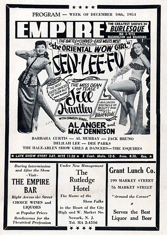 December 1954 program ad for the ‘EMPIRE Burlesque Theatre’, featuring &ldquo;Oriental