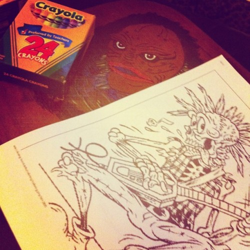 Kitty’s color station. #halloween #coloring #creaturefromtheblacklagoon (Taken with Instagram)