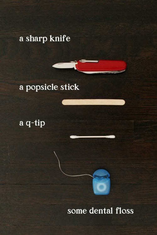 willoughbywallabywoo:“Tiny Bow & Arrow”What you’ll need: - sharp knife - popsicle stick - q-