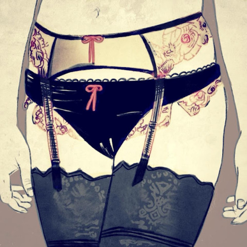 artforadults:  doctor kobra submitted this piece, cool! ————————- The Shogun’s ghost bought his banshee a pair of fancy knickers with rose and cherry lace. 