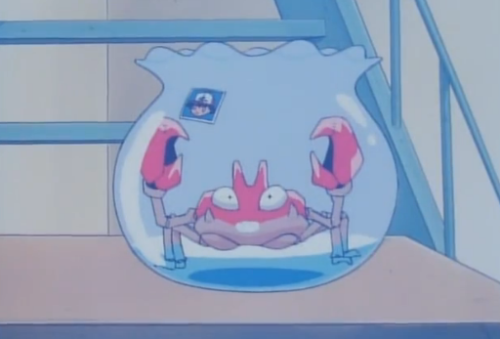 excitingbounty: I love how Krabby has a tiny photo of Ash to look at in his bowl.