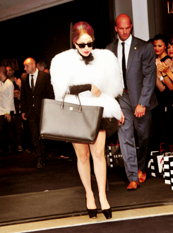 ladyxgaga:  Gaga arriving to and leaving from her perfume picnic in Paris, France earlier today. 