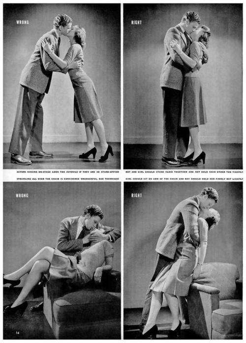 moonlightcocktail:  1942 Life Magazine: How to kiss 