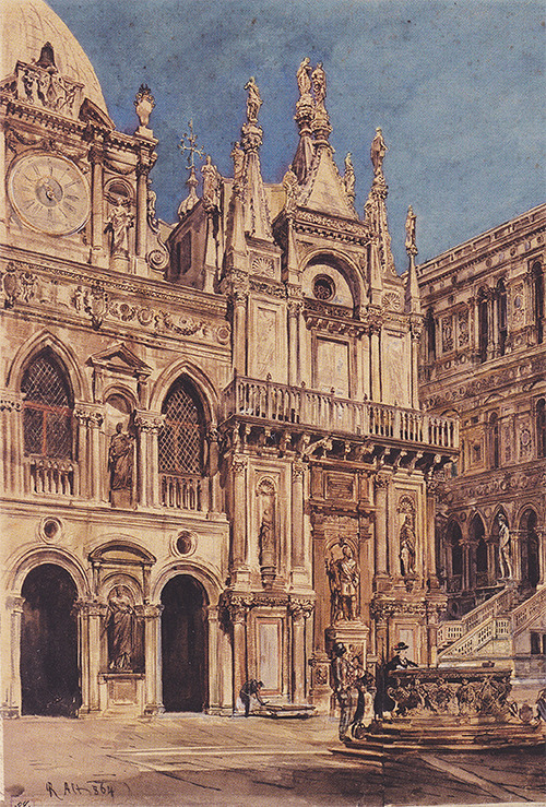 marthajefferson:  wycherley:  Rudolf von Alt, The Courtyard of the Doge’s Palace, Venice (detail), 1867 