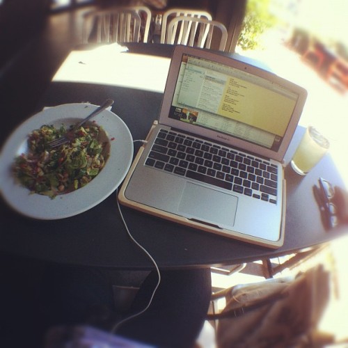 Work station before work. #ProductiveThinking #pitfire #noho (Taken with Instagram)