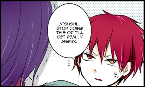 wolfanddragon:  Akashi you bully! You know very well Mukkun needs his daily dose of sweets! Also, I didn’t want to mess up Akashi’s hair so I didn’t edit his last word. Source here! 