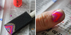 nailpornography:  DIY Paintbrush Sponge Neon Sparkle Chevron Manicure 