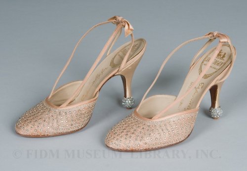 chloes-vintage-nostalgia:  Evening Shoes worn by Marlene Dietrich, 1950s Silk satin, glass rhineston