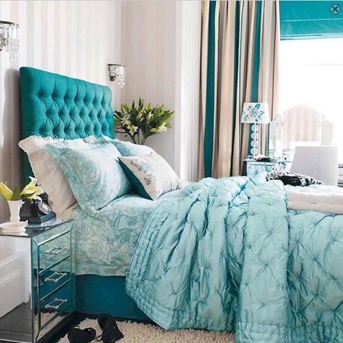 Black and turquoise bedroom