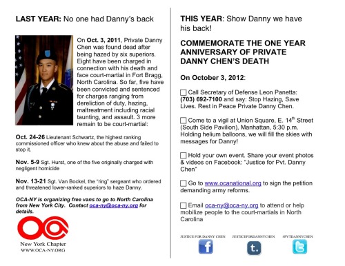 justicefordannychen:Oct. 3 marks the one year anniversary of Pvt. Danny Chen’s death. Click on the f