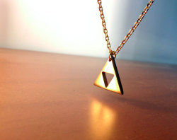 copiouslygeeky:  Triforce Necklace This one was my favorite, but you can check out her Etsy shop for tons of geeky jewellery.  Created by Milkool