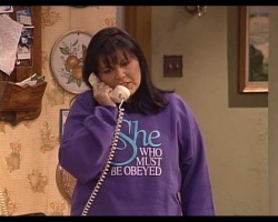 crankyskirt:  thewomanofkleenex:  chicken-snack:  knownpleasurre:  she who must be obeyed  sweatshirt dom  During the first season or two of Roseanne, Roseanne Barr was treated horribly by the producers, who wanted to get rid of her, even though she was