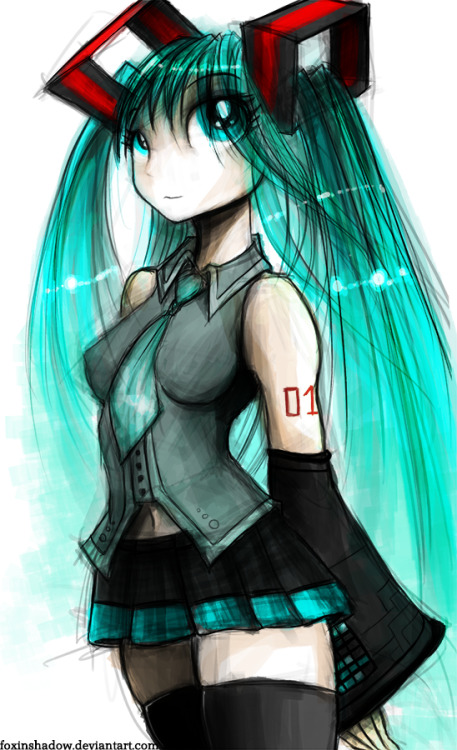 Another quickie doodle, this time Hatsune Miku :3 Drawn because of too much Osu :I Kaira keeps winning… This one took me maybe 2 hours Fuck you, Miku ;___; Literally :I