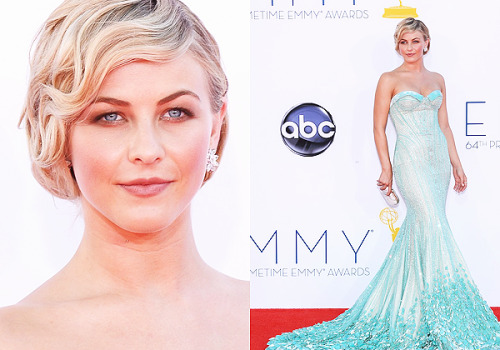 JULIANNE HOUGH &lt;&lt; The 23-year-old actress wore a strapless white and aqua-green gown that was 