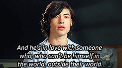 struckbygifs:Ezra Miller on his character Patrick.