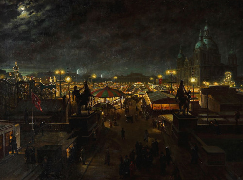 German painter, 20th centuryChristmas market at night in Berlin near “Berliner Dom”