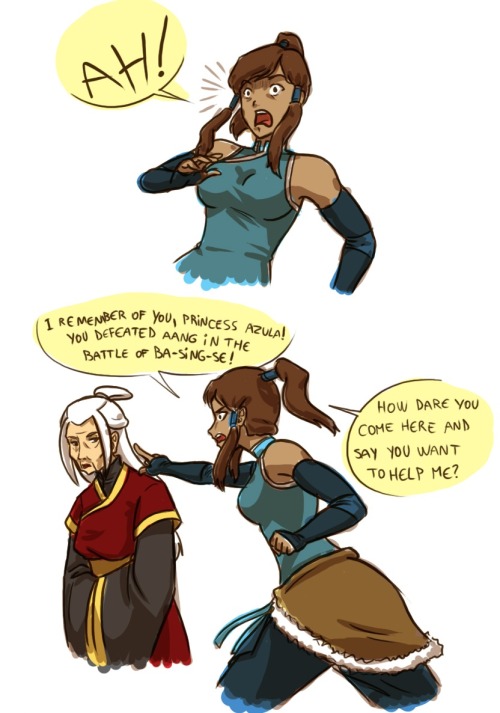 sub-maureen:  brainismeltymelty:  sub-maureen:  motorcyclle:  borrasexuals:  mairacomacentonoiplz:  This is a headcanon I have. if Azula appeared in TLOK she would cause a big impact. Since Korra now is able to enter in the Avatar state and have access