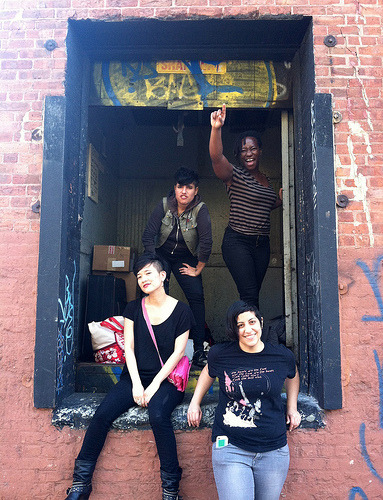 POC Zine Project: Race Riot! tour members moments before departing for Philly, our second tour date!
In front, left to right: Mimi Thi Nguyen (Race Riot 1+2, Slander) and Daniela Capistrano (POC Zine Project founder)
In back, left to right: Cristy C....