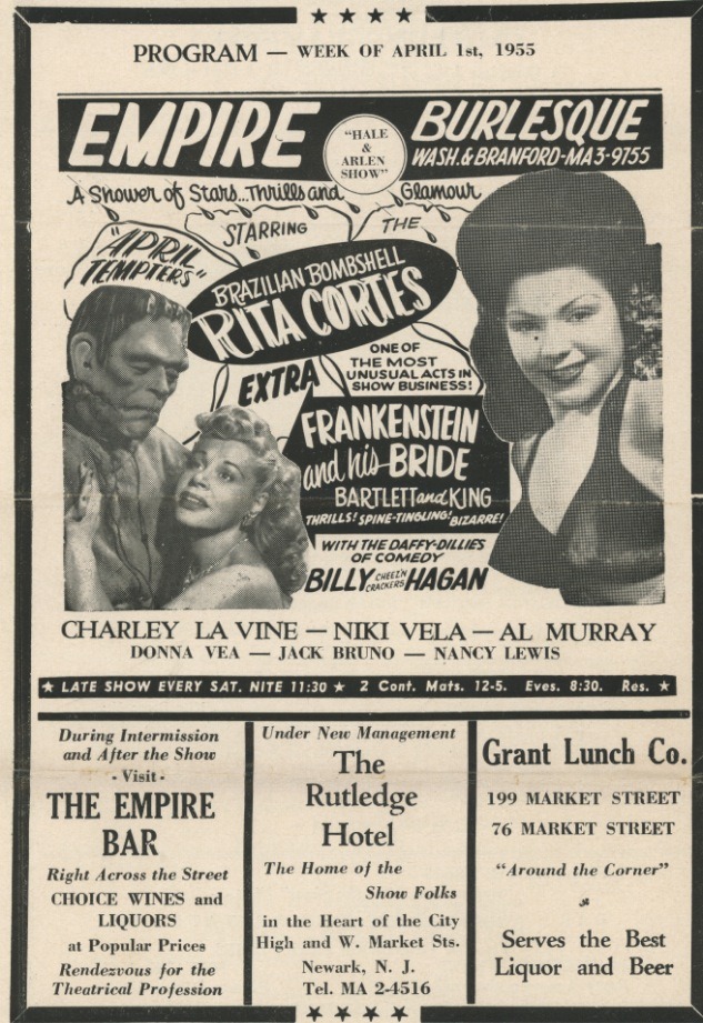 burlyqnell: April 1955 program ad for the ‘EMPIRE Burlesque Theatre’, featuring