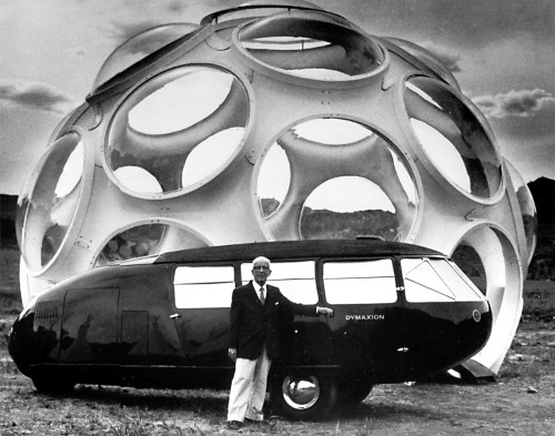 oneinch:   Buckminster Fuller with his Dymaxion Car