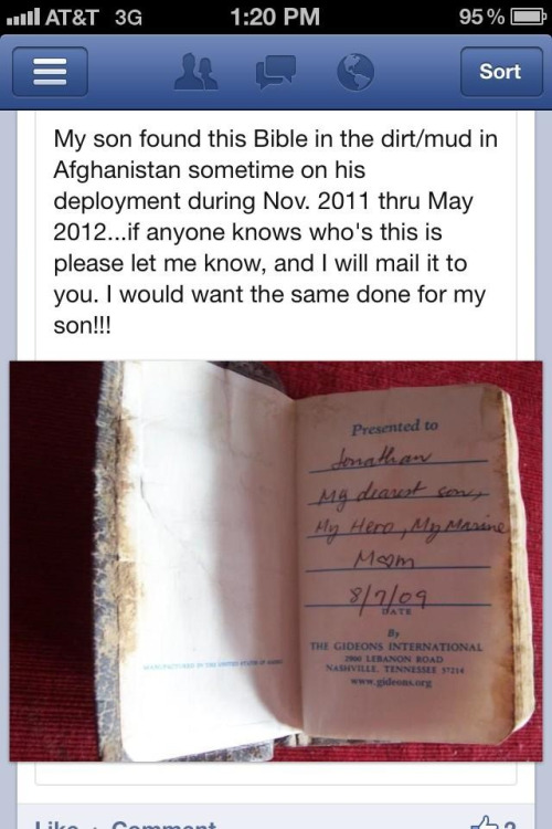 nfdltbabygirl-207: bbygirl11: Please help pass this around to find the owner of a Bible found in Afg