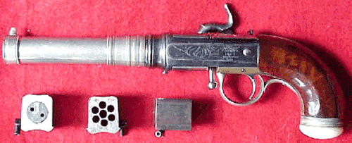 peashooter85:Harrington Volley GunPatented by Henry Harrington in 1836, these curious little pistols
