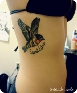 fuckyeahtattoos:  “All too often we take the little Sparrow for granted - small though she may be, she is certainly powerful. It is her slightness in size that gives her advantages. She reminds us we do not have to have the big stuff to be important,