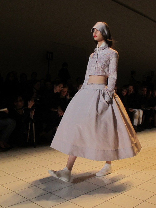 Rochas creative director Marco Znini showed hoop skirts worn with a crop or corseted bustier to