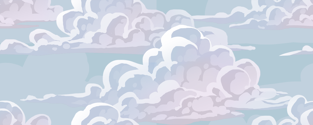 I felt like making a relatively simple seamless tile, so here’s one of some stylized clouds. I’m considering doing a softer more realistic one later.
Feel free to use this on your blog as a background if you like. If you set it to tile, it’ll repeat...