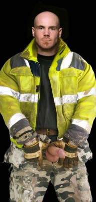 jarheadjay:prestopics: construction worker cock pull   Hot mashup of turnout gear, camo, and blue collar gear!