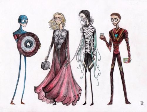 sogeekchic:Tim Burton-style Avengers by deviantartist La Chapeliere Folle.Now here’s some