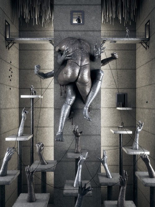 vanished: Martinakis Adam  Martinakis Adam creates masterful three-dimensional environments where buildings are made in the form of giant human beings. His powerful, surrealistic works resemble large scale metal sculptures. Since 2006, the Polish artist