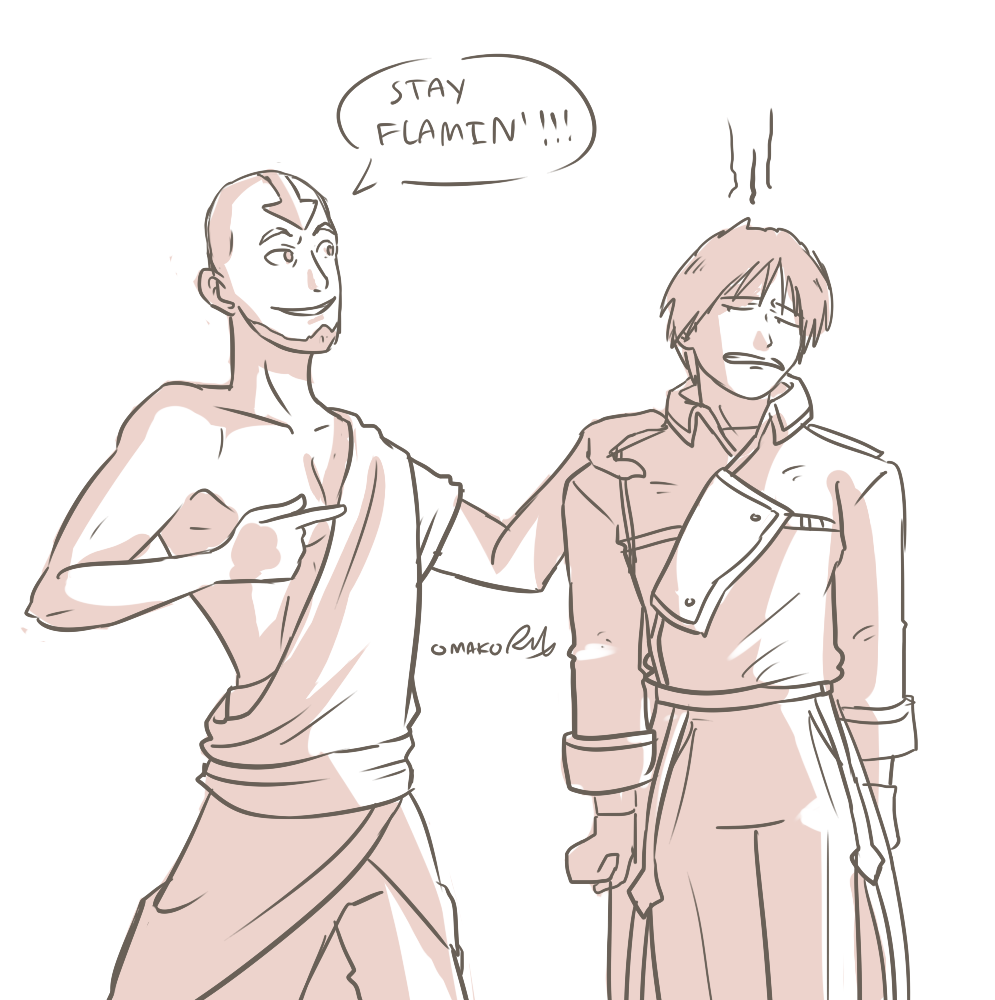 omako:  Aang and Roy Mustang requested by theboomeraang. I hope you guys can excuse