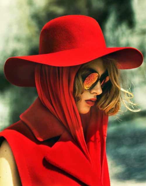 Adeline Jouan Dons Red Looks for SnC September 2012 by Nikolay Biryukov