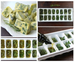 valerina:  nyclust:  ramshackleglam:  Love this idea, mostly because fresh herbs are crazy expensive and I never use them all up before they go bad: chop up your herbs and stick them into an ice cube tray, then cover with olive oil and freeze. Toss