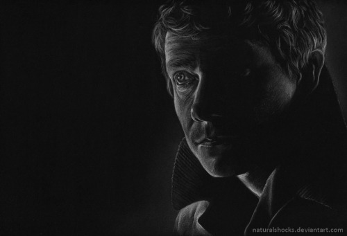 naturalshocks:White coloured pencil and grey pastel pencil on A4 black paper.This is just stunning.