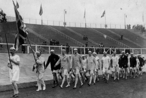 The British team on parade at the first London Olympics, 1908