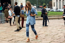 what-do-i-wear:  Denim on denim done right